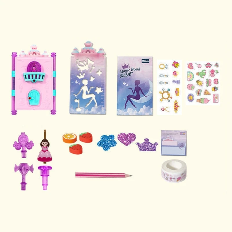 Girls Diary Toy with Lock and  Set Includes Notebook Keys Pencil Ruler Erasers Stickers Tape and Sticky Note