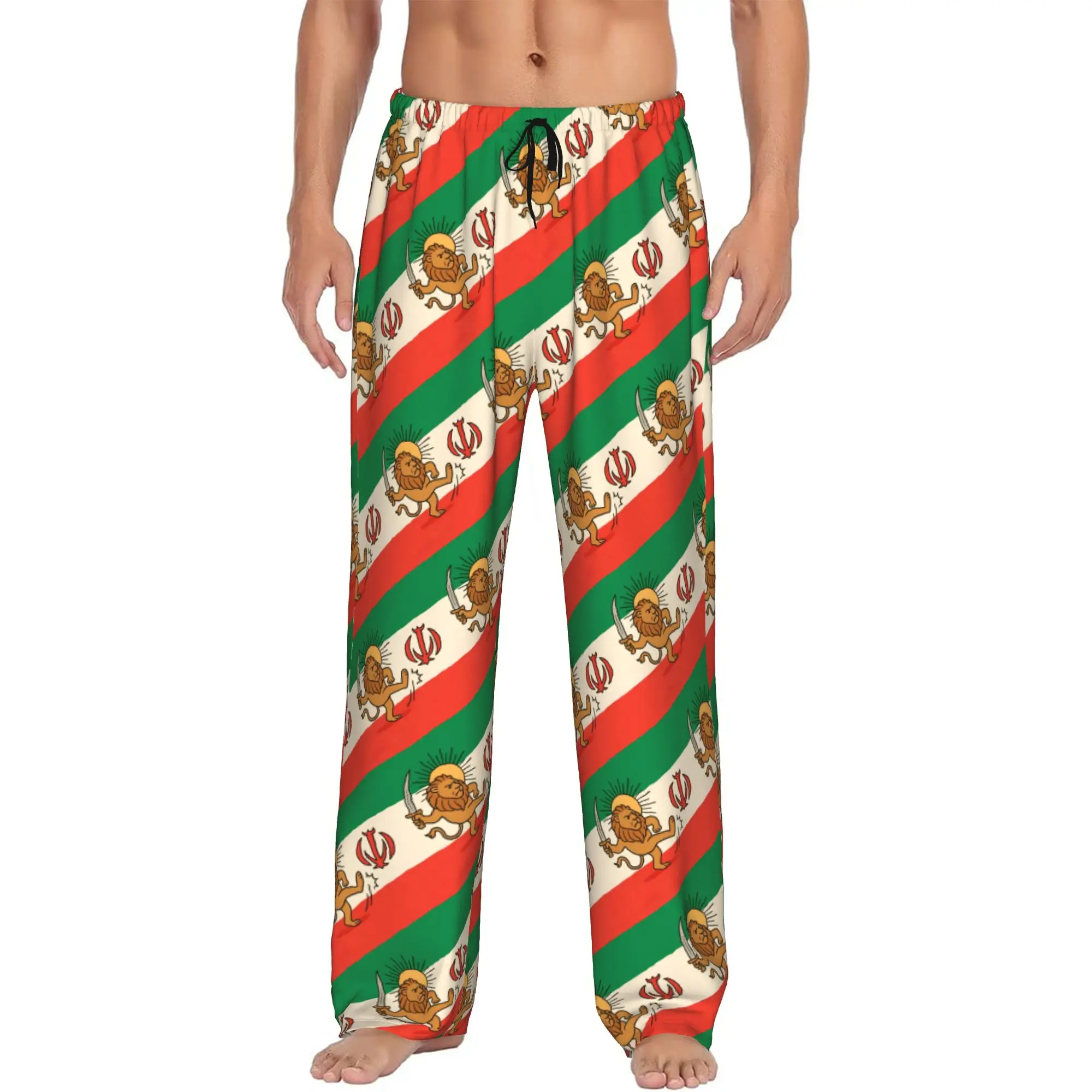 

Custom Iran Flag Persian Winged Lion Pajama Pants Men Sleepwear Lounge Sleep Bottoms Stretch with Pockets