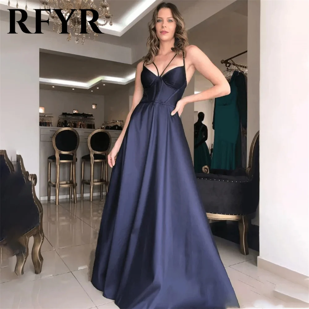 

RFYR Black Stain Prom Dresses Spaghetti Strap Party Dresses A Line Celebrity Gowns V Neck Wedding Party Dress вечерние платья