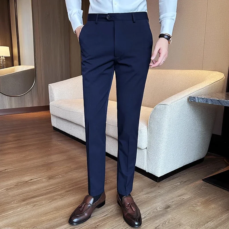 

SIZE 28-44 High -end Brand Boutique Real -time Solid Color Men's Casual Business Suit Pants Luxury Men's Slim Casual Trousers