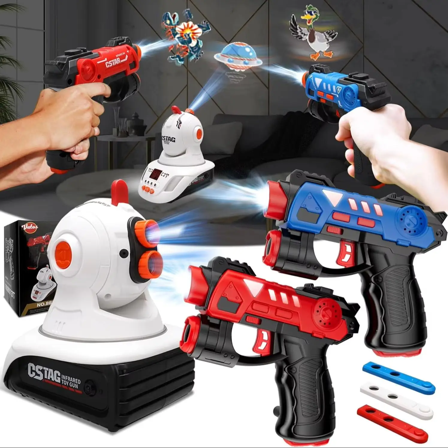 VATOS Laser infra merah Tag proyektor Shooting Game 2 pemain Mini Laser Tag Set gun mainan dalam ruangan untuk anak-anak laki-laki perempuan hadiah