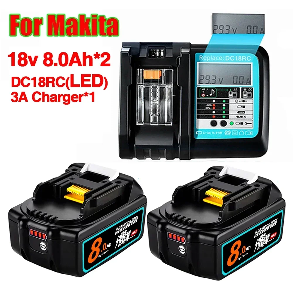 2024 Upgraded 18V 8000mAh Makita BL1860 BL1850B BL1850 BL1840 BL1830 BL1820 BL1815 LXT-400 Replacement Lithium Battery with LED