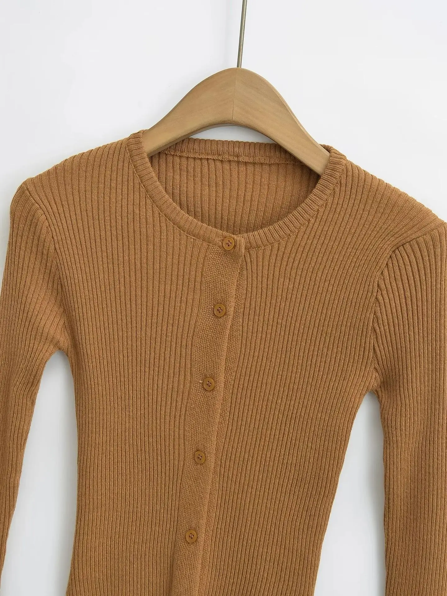 Cardigan à Manches sulfet Col Rond pour Femme, Haut Épicé à Lacets, Boutonnage Simple, Cintré à la Taille, Slim, Nouvelle Collection Automne 2024, ZGSO