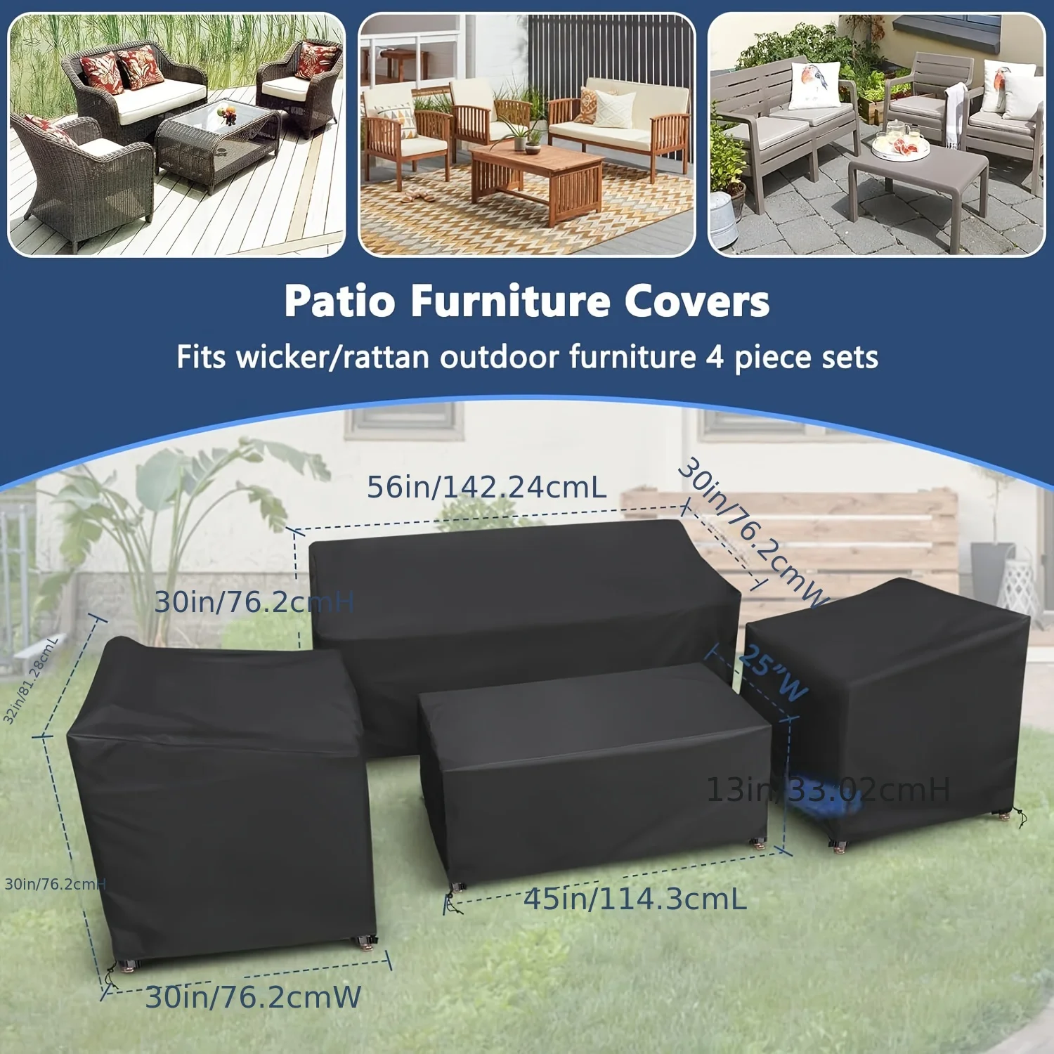 

Back Garden Outdoor Furniture Covers Set of 4 - Durable Design Fits 1 Sofa, 2 Chairs and 1 Coffee Table Cover, Set of 4