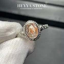 Vintage Natural Red Rutilated Quartz Ring For Women Stainless Steel Simple Fine Jewelry Stone Gemstone Classic Style
