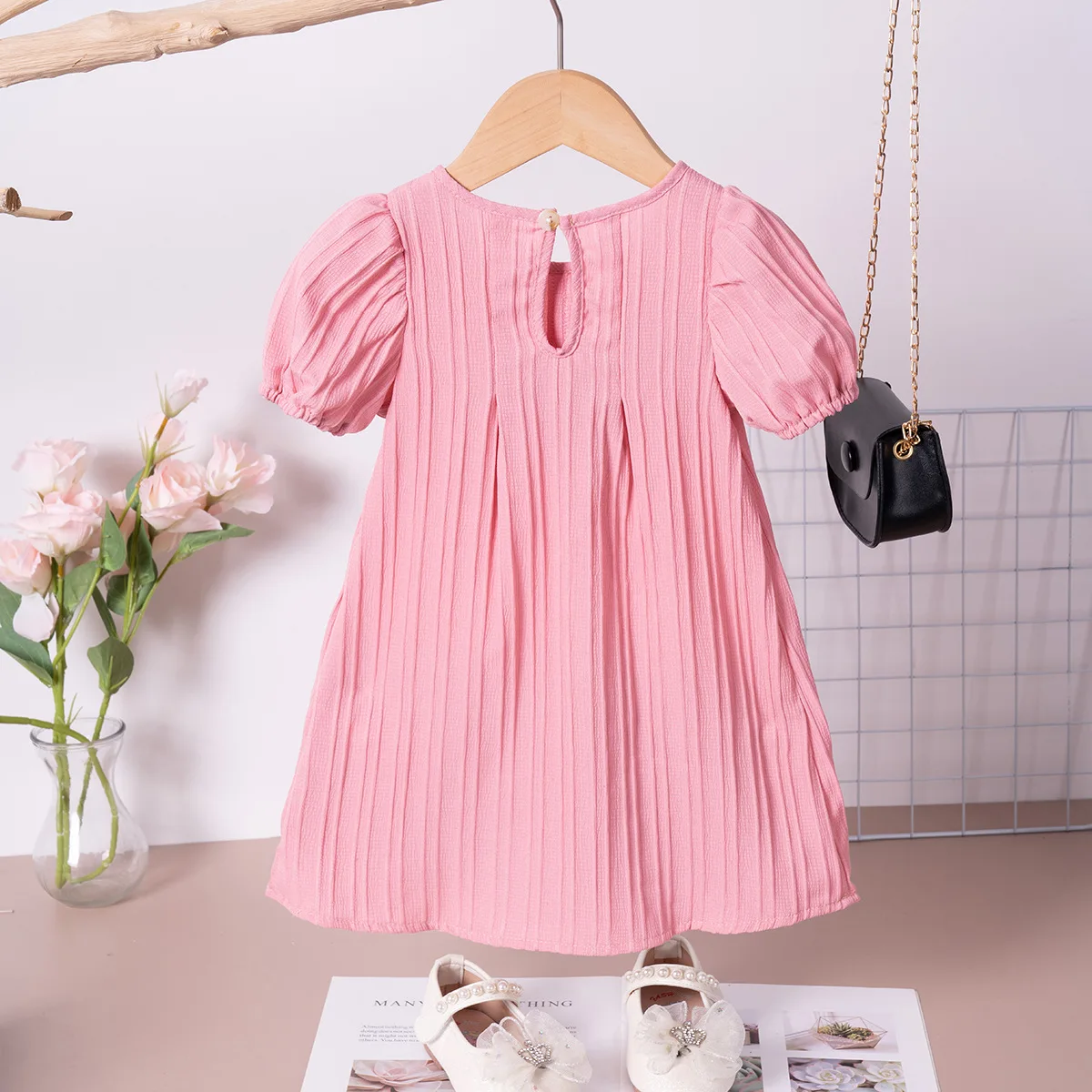 Somenie Summer Kids Girls Dress Loose A Line Silhouette Light Thin Pleated Breathable Fabric Daily Princess Outfit