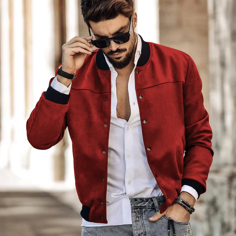 Chaqueta Bomber ajustada para hombre, cárdigan con botones, ropa de trabajo, informal, a la moda, otoño y primavera