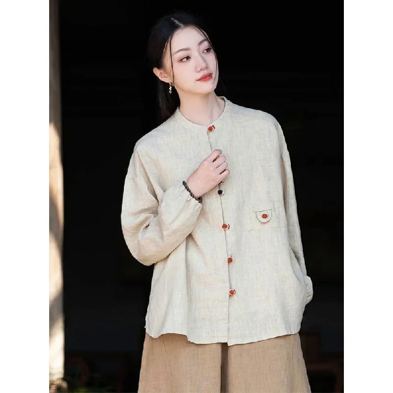 Oversize Linen Shirt for Women Chinese Style Spring Autumn Oversized Style Shirts Women Large Big Size Clothing