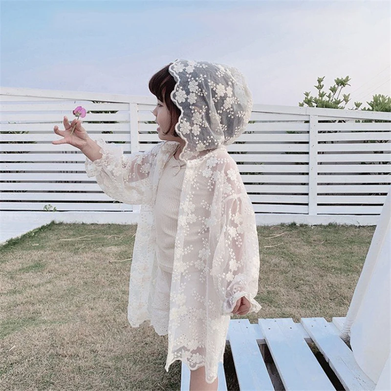 Summer child girl lace jacket sunscreen clothing UV protection parent-child beachwear cardigan baby air-conditioning shirt