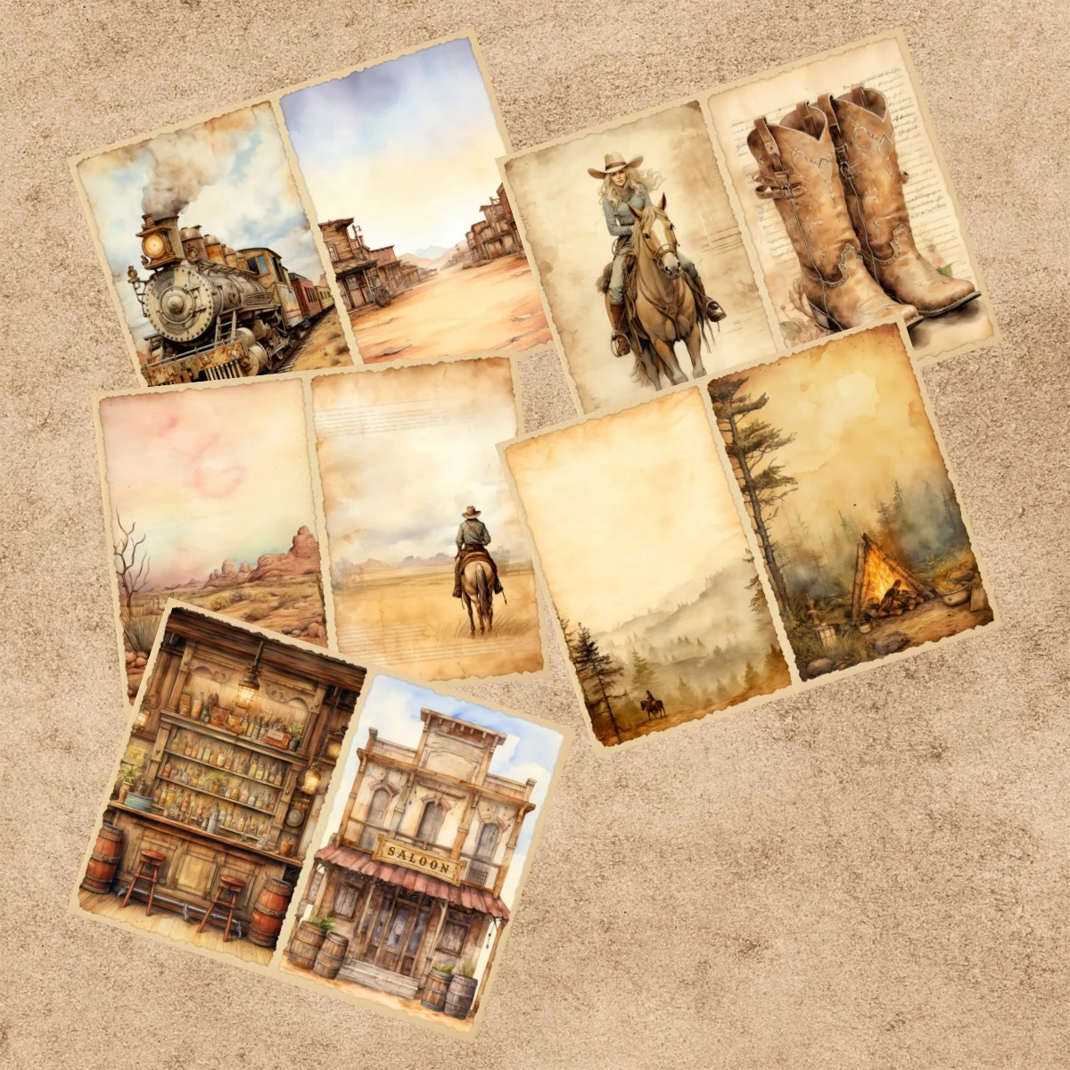 10 Sheets A5 Size Western Cowboy Desert Tavern Background Vintage Grunge Journal Planning Scrapbooking