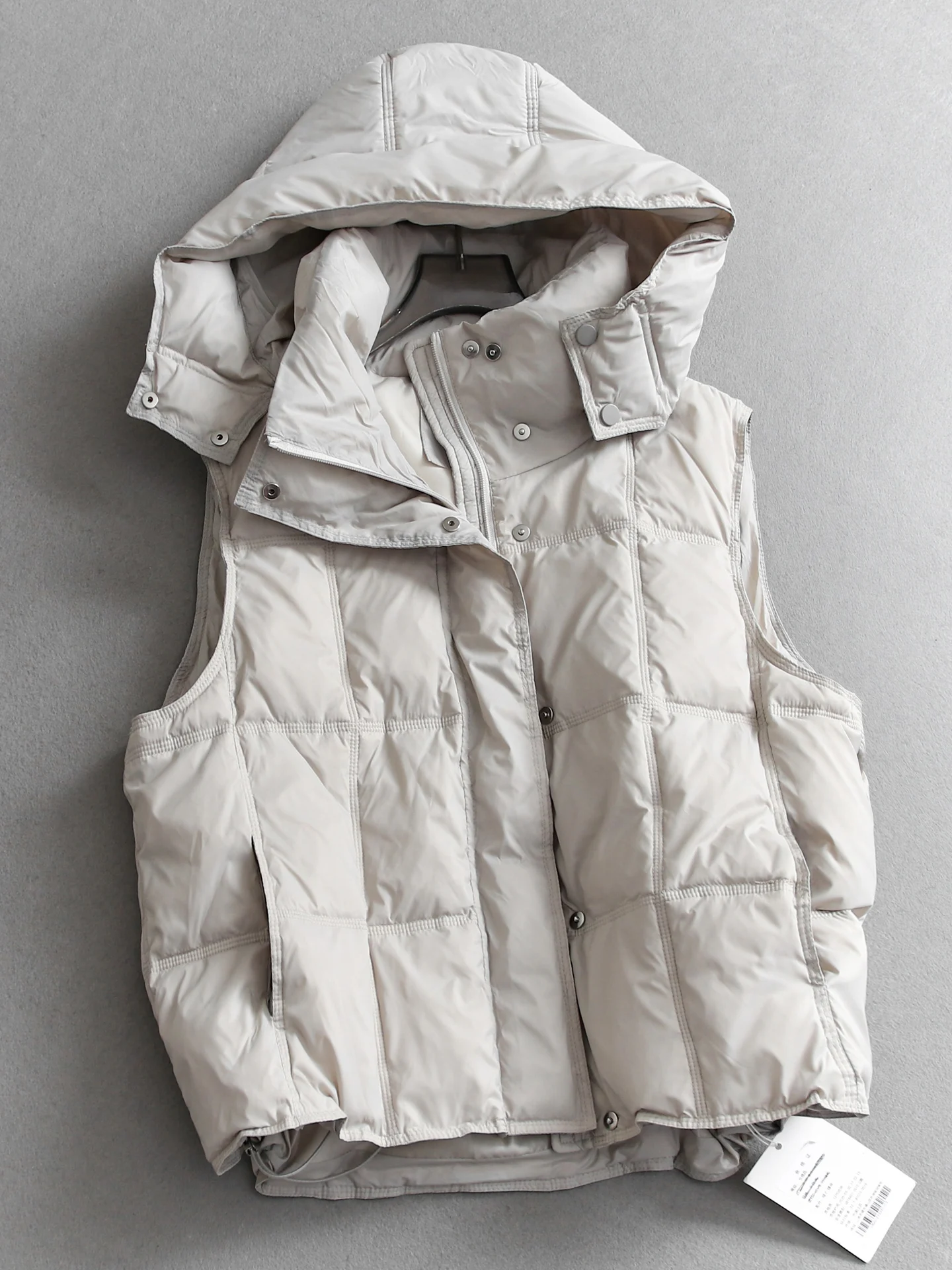 

Warmth Duck down Jacket Pure Color Loose Fit Sleeveless Detachable Hood Casual Women's Wear over Shirt Vest Thick Polyester F...