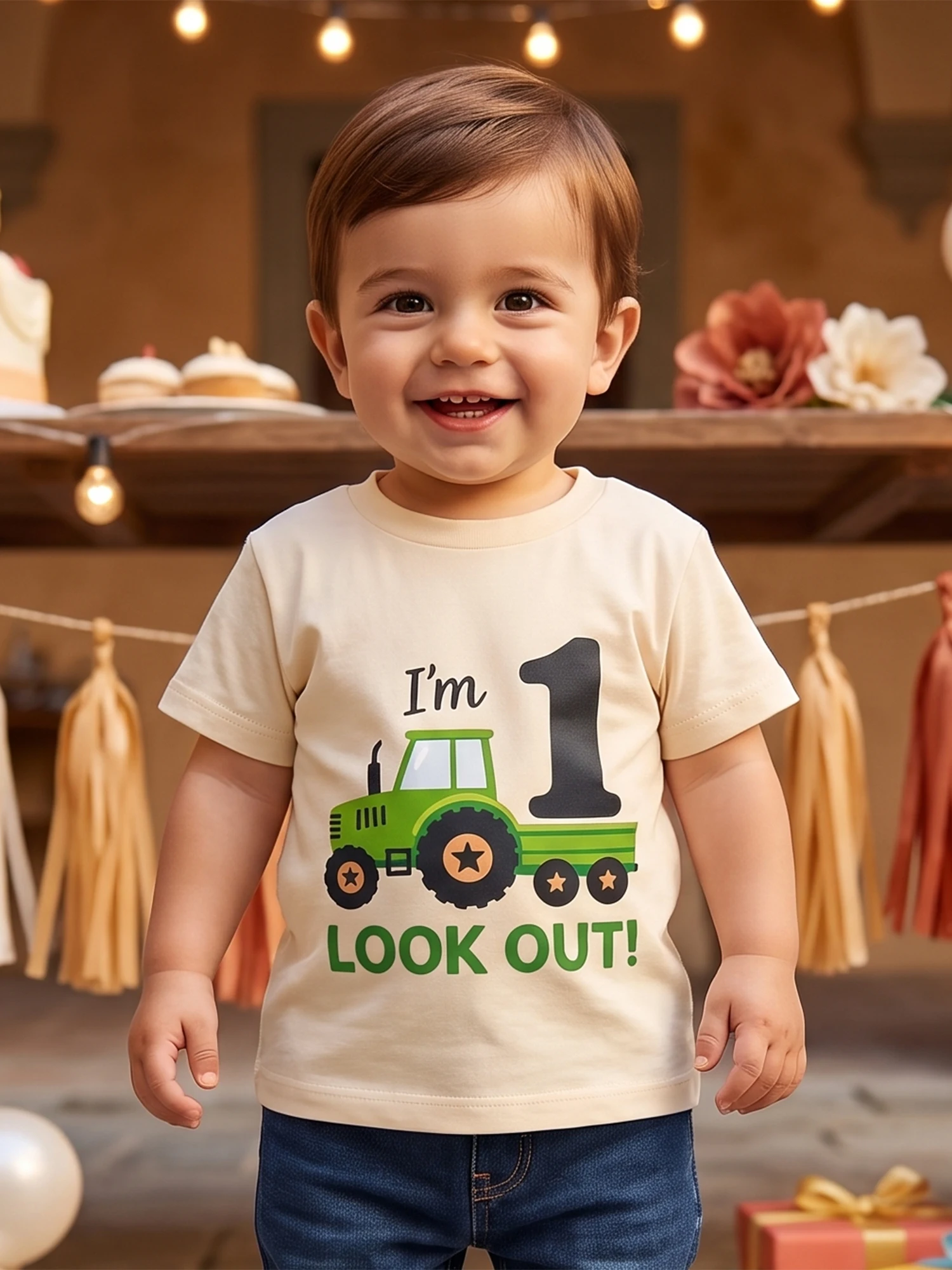 Birthday T Shirt Boys Birthday T T-Shirt-Short Summer Tops Shirt-Short-Sleeve Short Sleeve Crew Neck Tractor Number Short