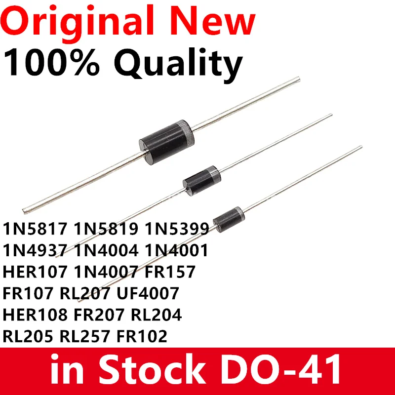 100PCS 1N4007 1N5819 1N4001 UF4007 FR107 FR157 FR207 1N4004 1N4937 HER107 RL207 1N5817 1N5399 DO-41 RL204 RL205 RL257 FR102