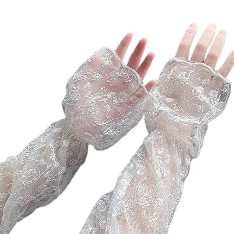 Manches en dentelle longueur coude pour filles, gants anti-soleil, ornements, manches bras pour femmes