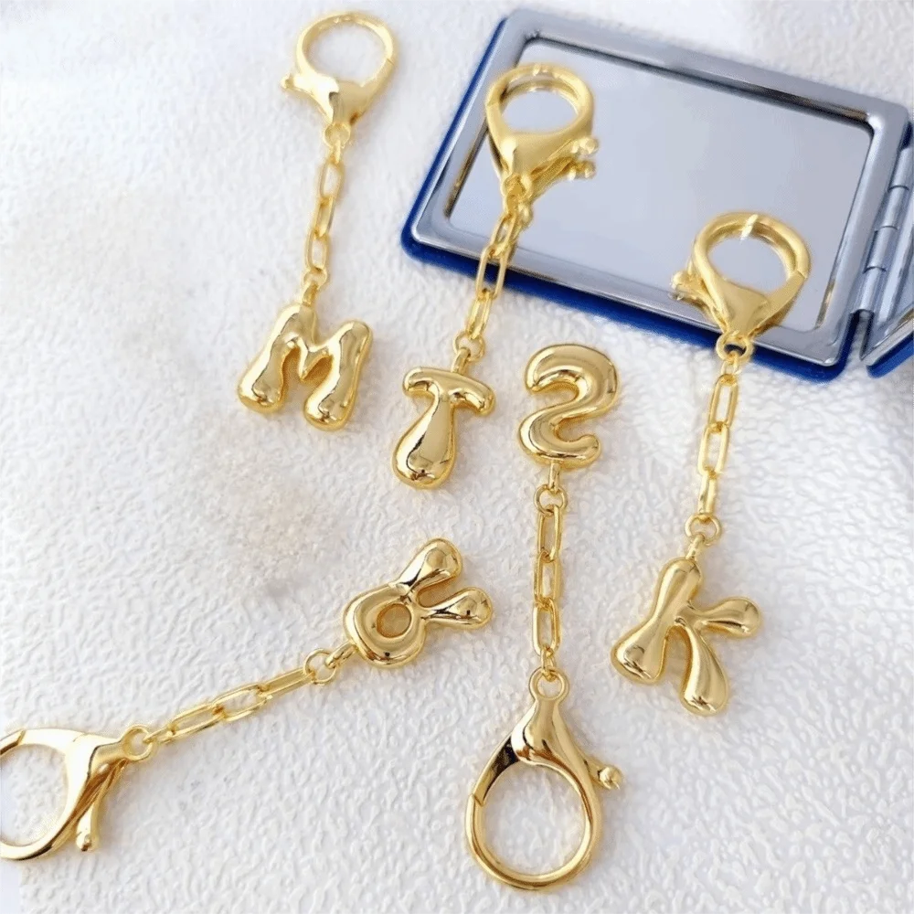Gold Color 26 Letters Key Chains Bubble Letter Metal Initial Letter Key Chains Lobster Buckle English Letters Pendant