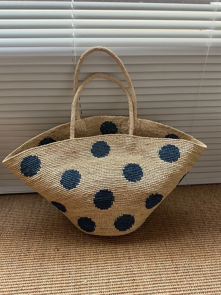 

New 25 Handwoven Seaell aped St Bag Beach oulder Handbag Ladies Tote Bag Polka Dot Design Summer Holiday Series