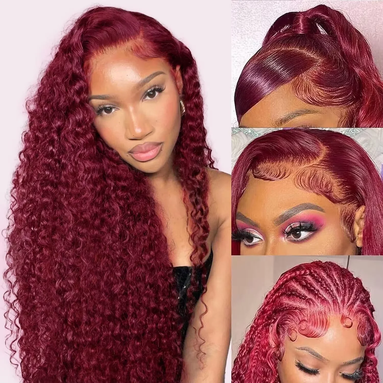 

30 36 Inch Burgundy Deep Wave Frontal Wig 13x4 HD Lace Frontal Human Hair Wigs Colored 99j Deep Curly 13x6 Lace Front Wigs