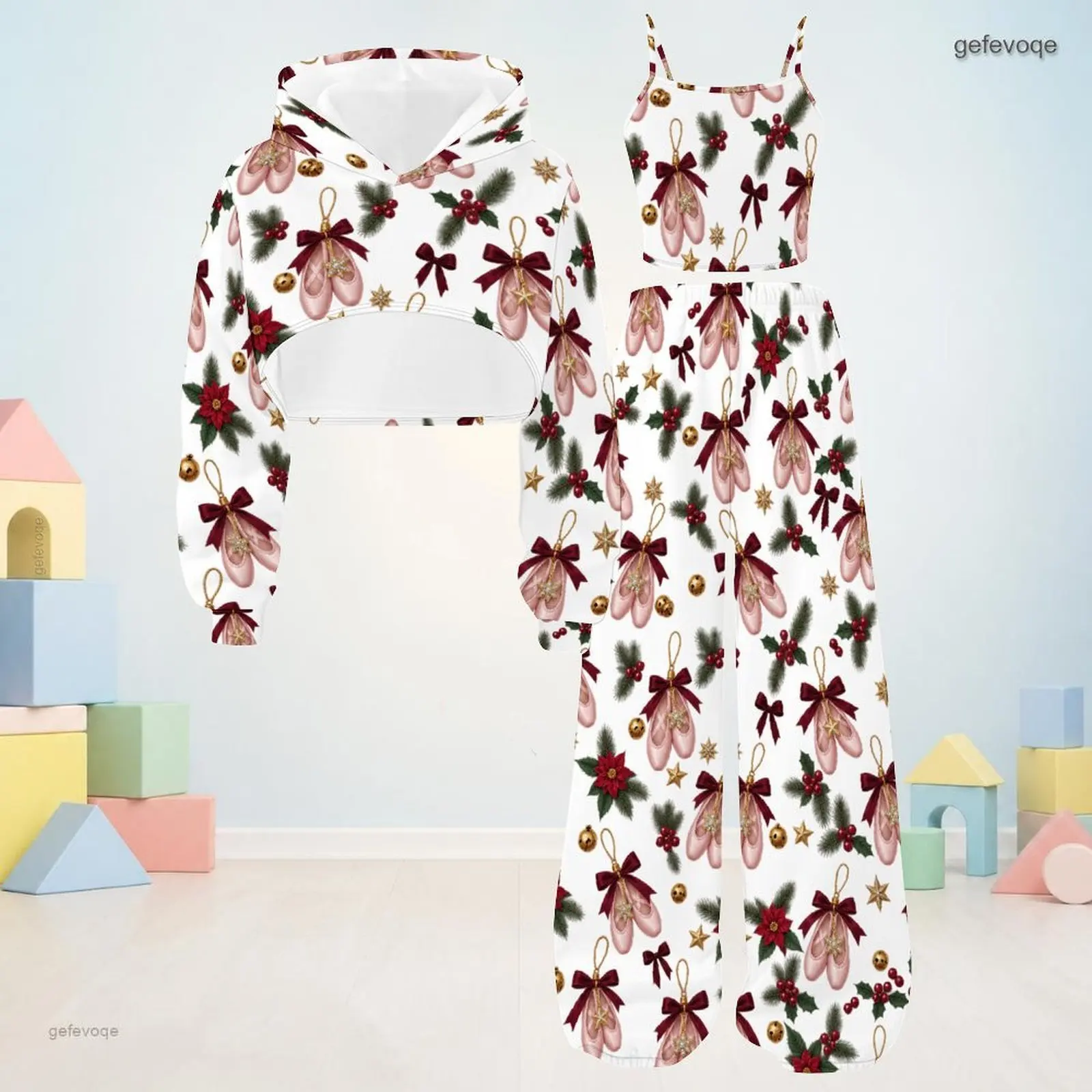 Autumn Graphic Print Girls 3 Piece Outfit Girls Hooded Elegant Children Clothing Holiday Wear