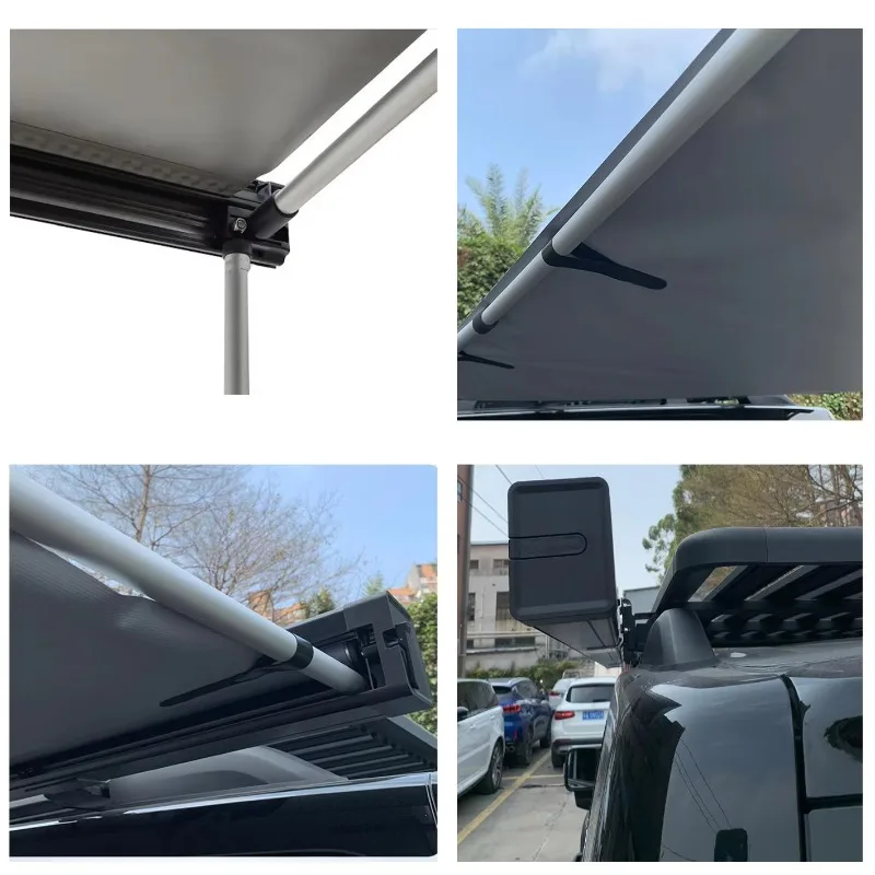 2*2.5m Hard Case Car Roof Side Awning with LED Waterproof Quick Automatic Opening Oxford Fabric All Seasons Made Aluminium Shell