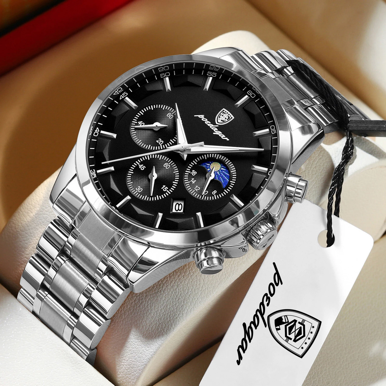 POEDAGAR Top Sports Male Wristwatch Waterproof Luminous Chronograph Date Men Watch Stainless Steel Military Men's Quartz Watches