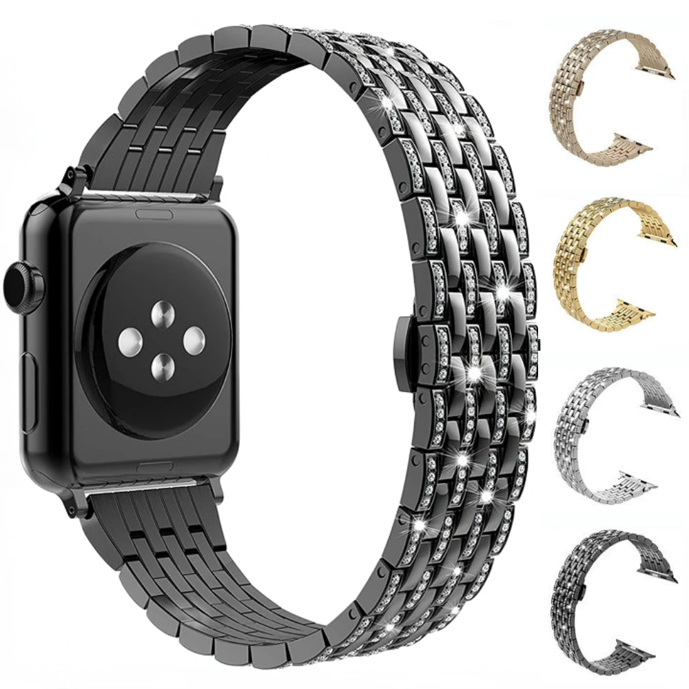 Luxury Metal Strap for Apple Watch Ultra 49mm Seven Beads Diamond Wristband for iWatch Series 76543SE 45mm 41mm 44 40mm 42 38mm