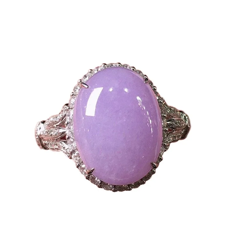 Natural chalcedony Ice Violet color Oval rings for women Exquisite Classic Light luxury Original style engagement Jewelry