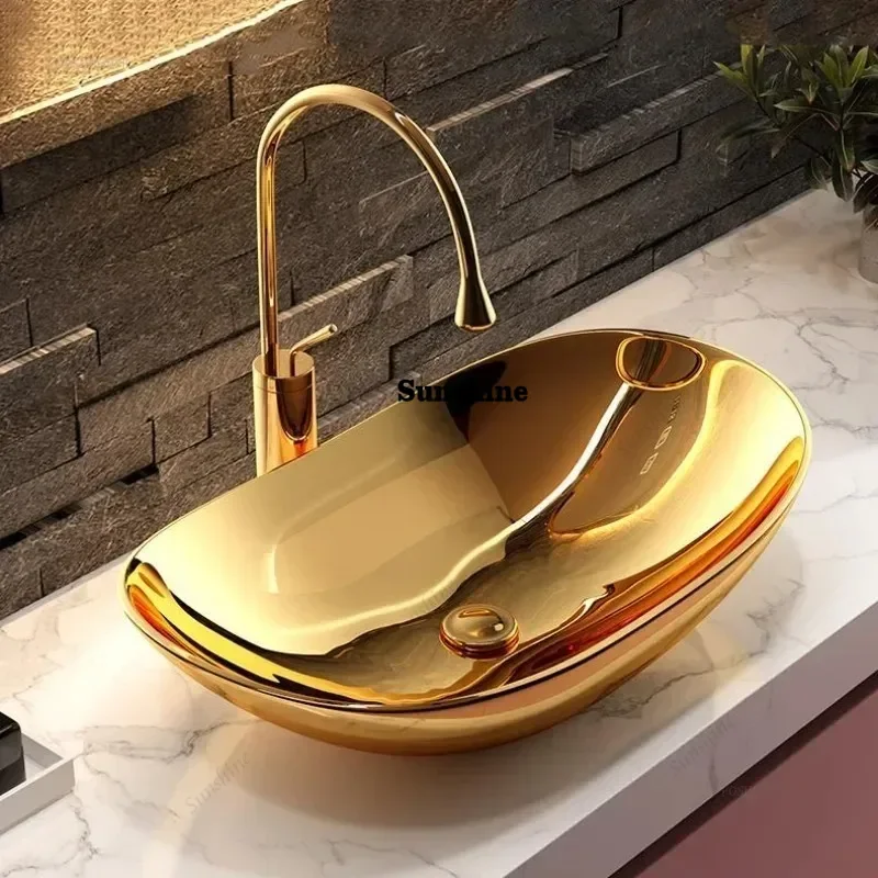Nordic Bathroom Sink Luxury Bathroom Ceramic Gold Above Counter Basin Modern Home Balcony Wash Basin Sinks  Set kY
