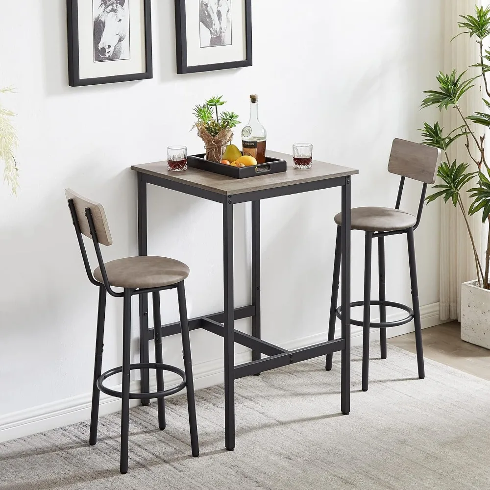 3-Piece Small Square Pub Table and Upholstered Stools Set for 2, Ideal for Bistro or Counter Height Dining