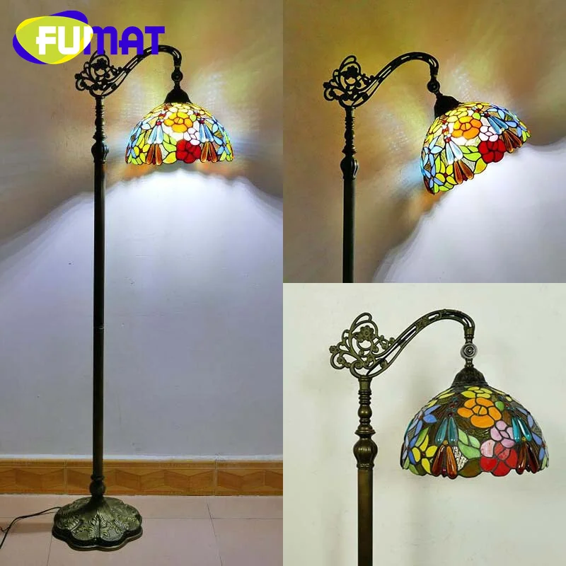 

FUMAT Tiffany style stained glass retro floor lamp for living room bedside corner lamp atmosphere bedroom LED decor tripod lamp