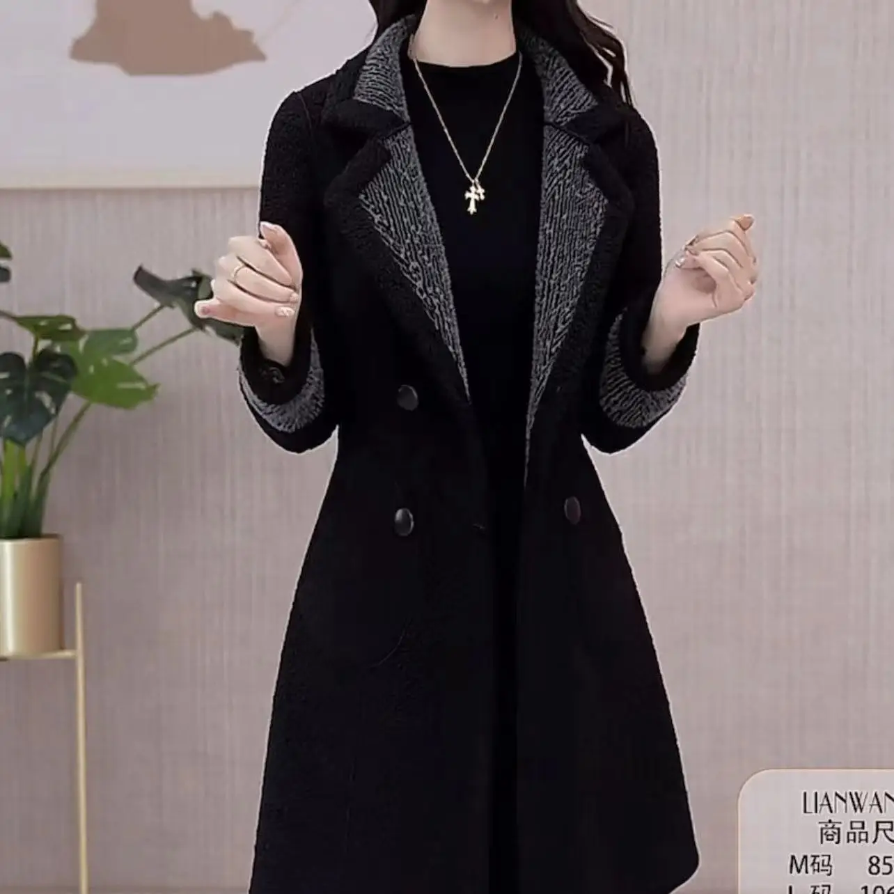 معطف صوفي نسائي عالي الجودة على كلا الجانبين لخريف وشتاء 2025 معطف صوفي جديد مزدوج الجوانب بياقة معطف صوفي رمادي وأسود