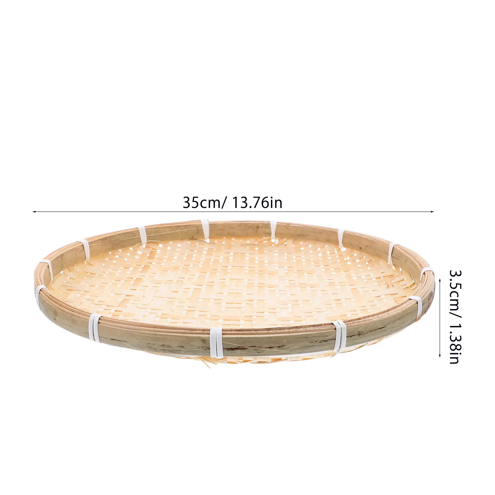 Handwoven 35Cm Round Bamboo Sieve Basket Flat Tray Vegetable Fruit Drying Tray Rustic Kitchen Wicker Bread Basket Dim Sum