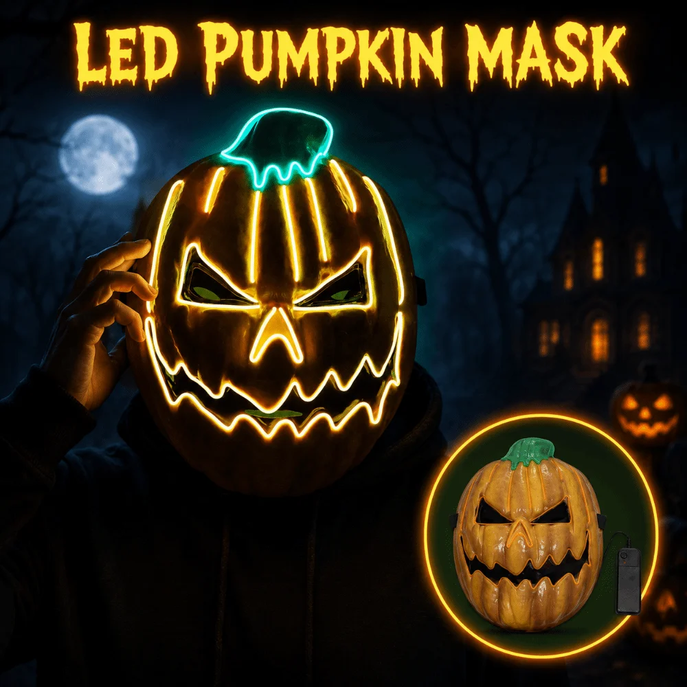 Novelty Realistic LED Pumpkin Mask Spooky Orange Light Up Mask Funny Breathable Halloween Glowing Mask Halloween Party