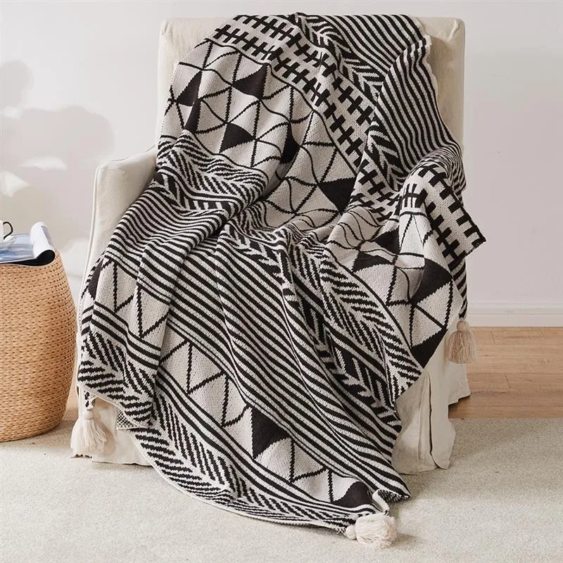 Coperta da tiro a maglia geometrica Boho con nappe copriletto per il tempo libero coperta per condizionatore d\'aria per pisolino da ufficio scialle