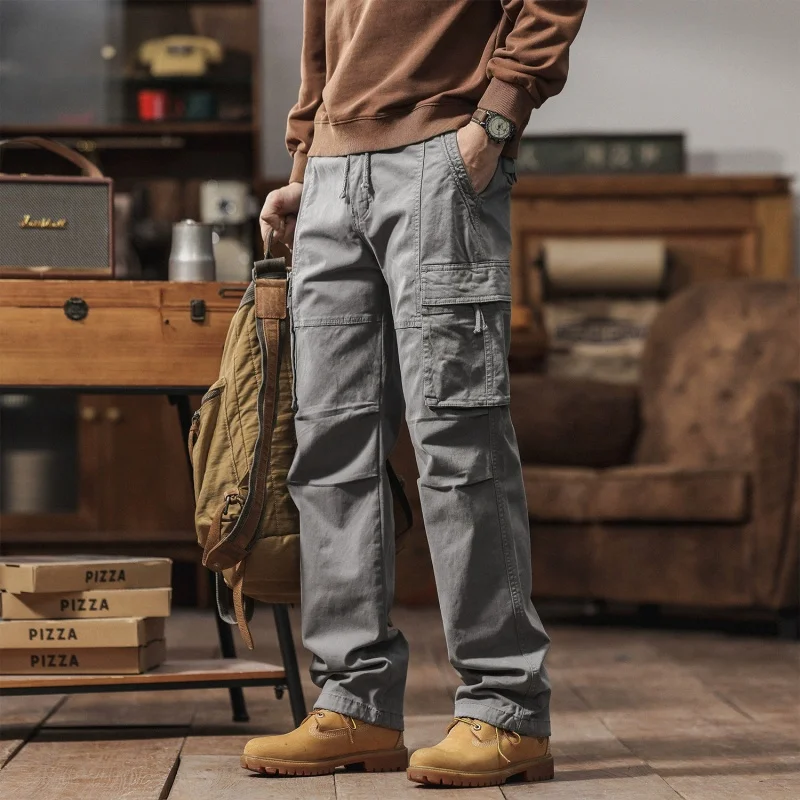 Mens 98% Cotton Cargo Pants Straight Loose Fit Multi-6 Pocket Trousers Casual Workwear Streetwear Tactical Pants Male Bottoms
