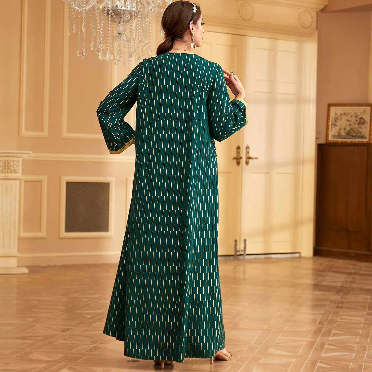 3404 Four Seasons Universal Robe Fashion Lace Hot Stamped Dress Eid al Adha Arab Women Abaya