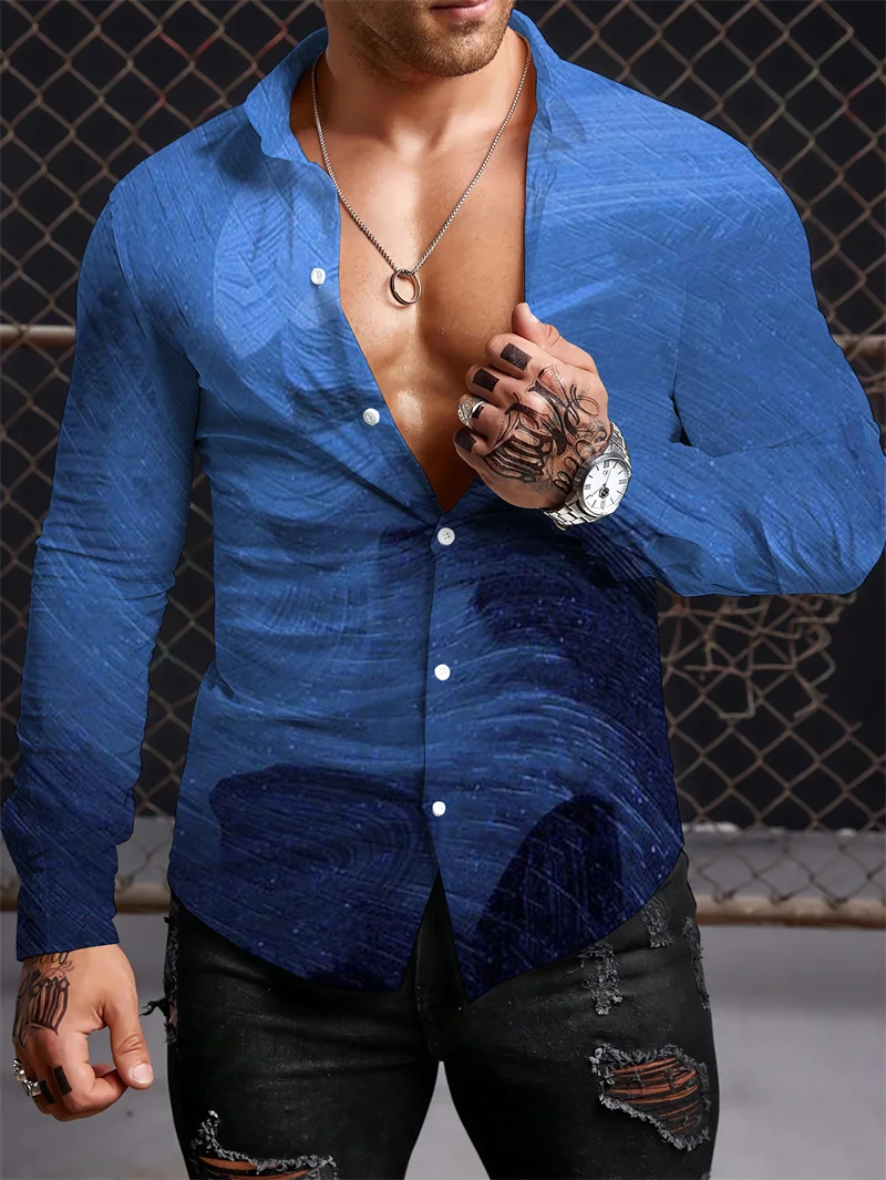 Camisa de manga larga de estilo étnico para hombre, ropa de calle cómoda, camisa de manga larga con estampado retro, camisa de solapa de moda, otoño