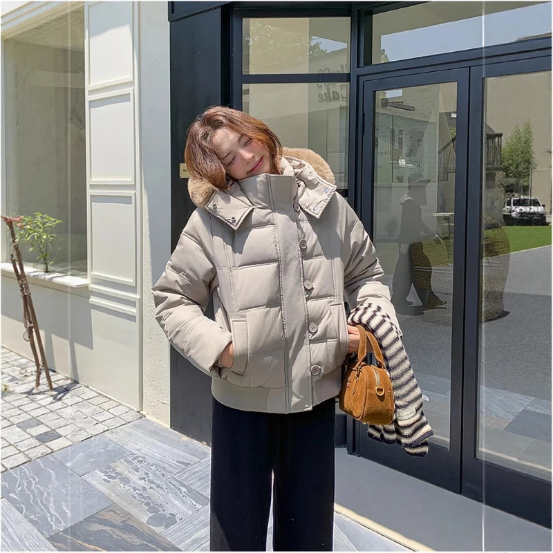 

New Woman Thickened Fur Collar Cotton Jacket Short Style Stand Collar Warmth Bread Coat Autumn Winter Fashion Outerwear Coat