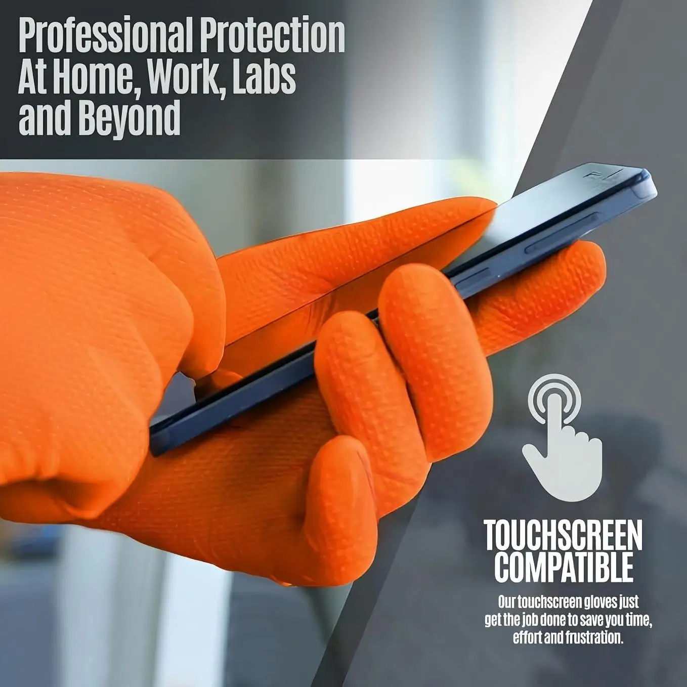 Heavy Duty Orange Nitrile Gloves  8mil Heavy Duty Disposable Gloves with Diamond Textured Latex Free Mechanic Tattoo Auto Gloves
