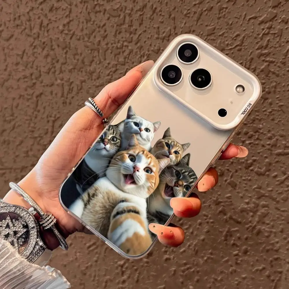 Cat selfie pattern phone case suitable for iPhone 17 16 15 14 13 12 11 Pro/ Max /Plus anti-fall and shockproof back cover