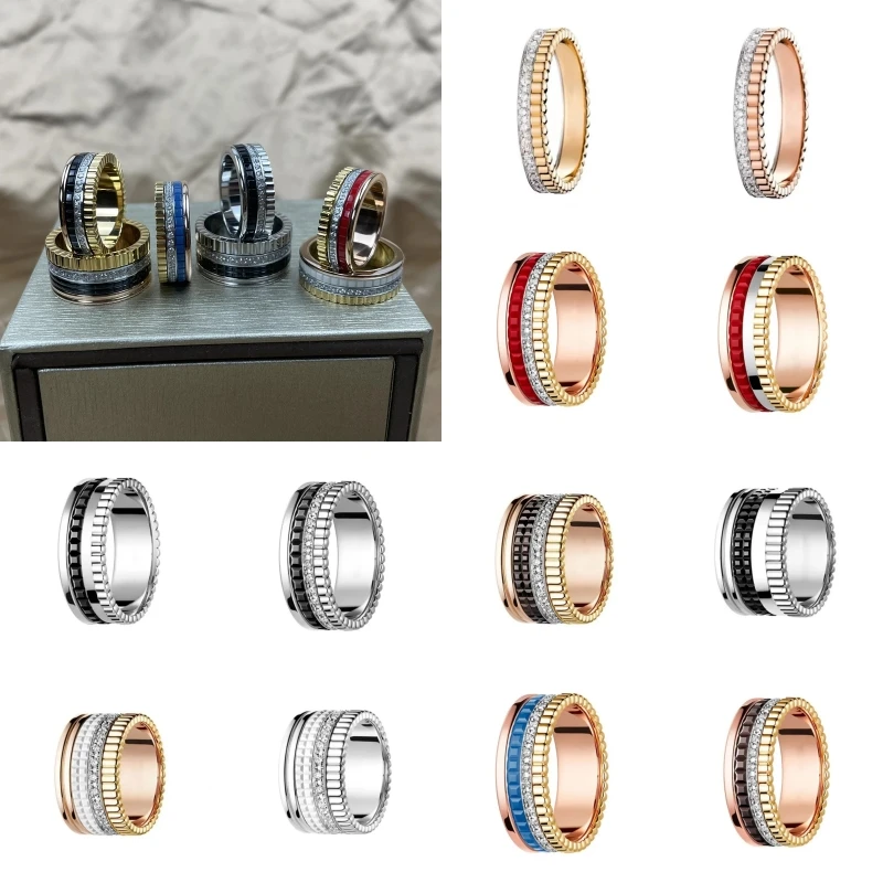 2024 High quality luxury red, white and black ring gear rotary ring Fashion simple jewelry gift for couples