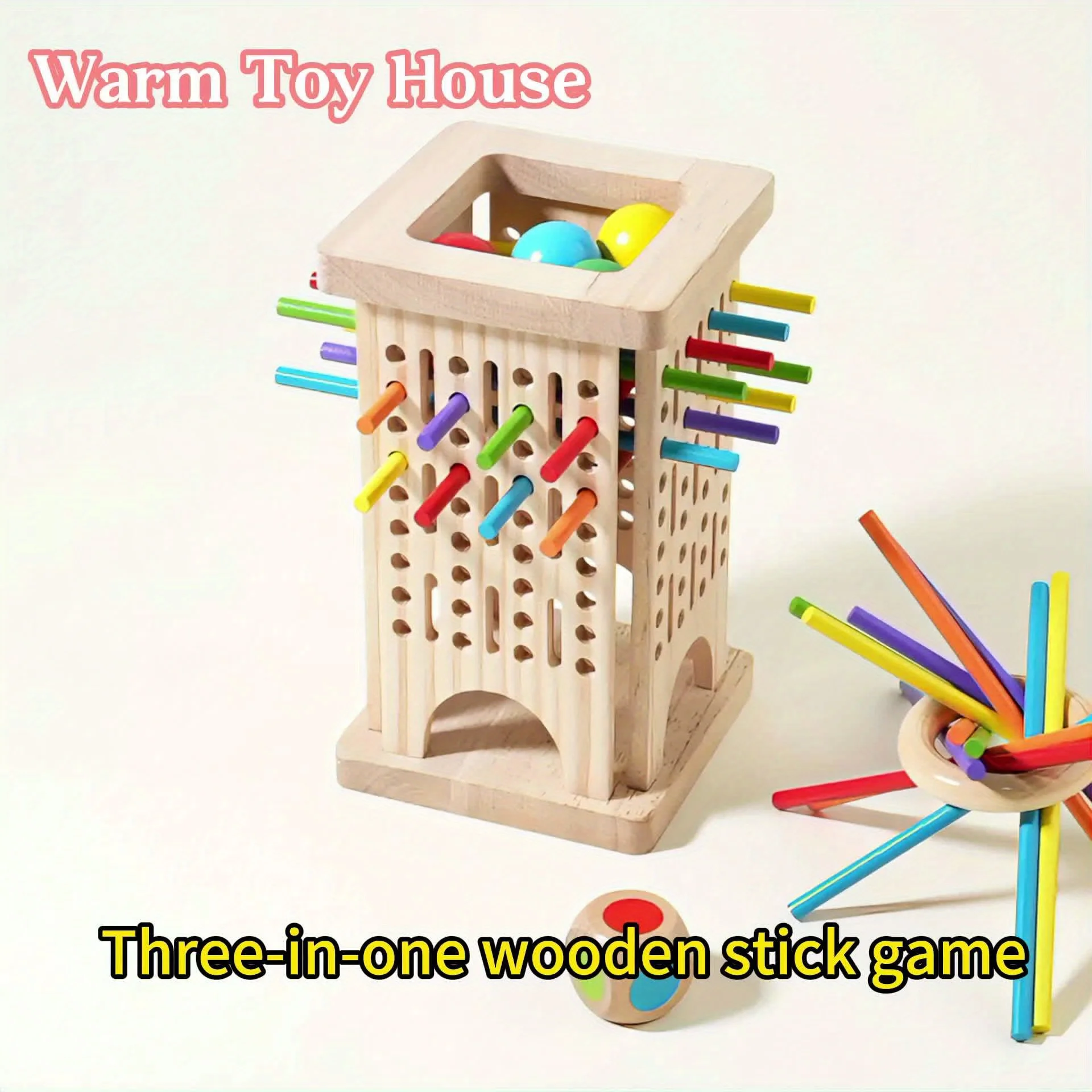 Jeu de bâtons en bois trois en un, jouet éducatif lisse et poli pour enfants, reconnaissance des couleurs, formation sensorielle, compétences de réflexion, cadeau