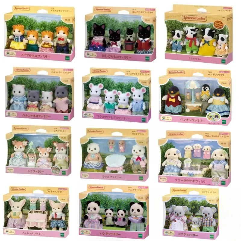 Hot Sylvanian Families Anime Figures Cute Baby Ternurines Figure Kawaii Rabbit Wide Eared Fox Penguin Family Girls Toys Doll