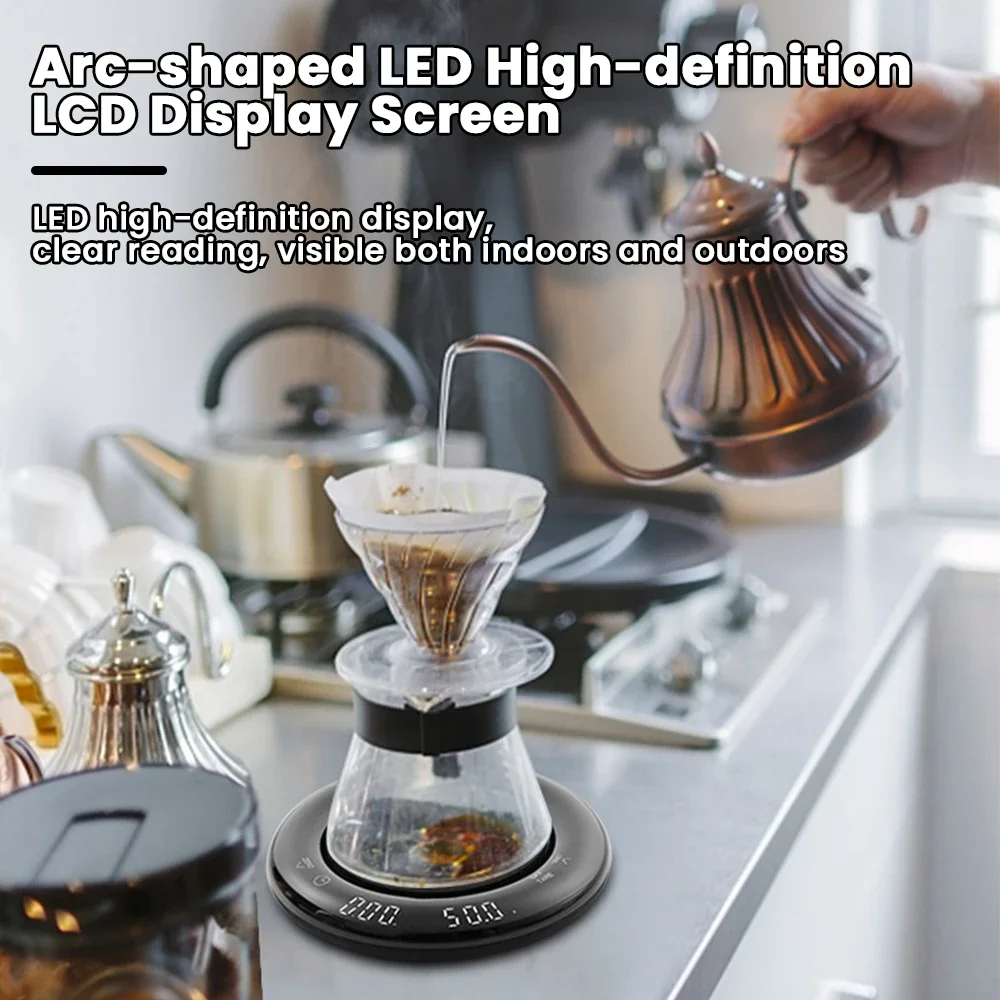 Upgraded Espresso Scale with Timer Led 0.1g High-precision Annular Silicone Pad Coffee Scale USB Rechargeable Food Kitchen Scale