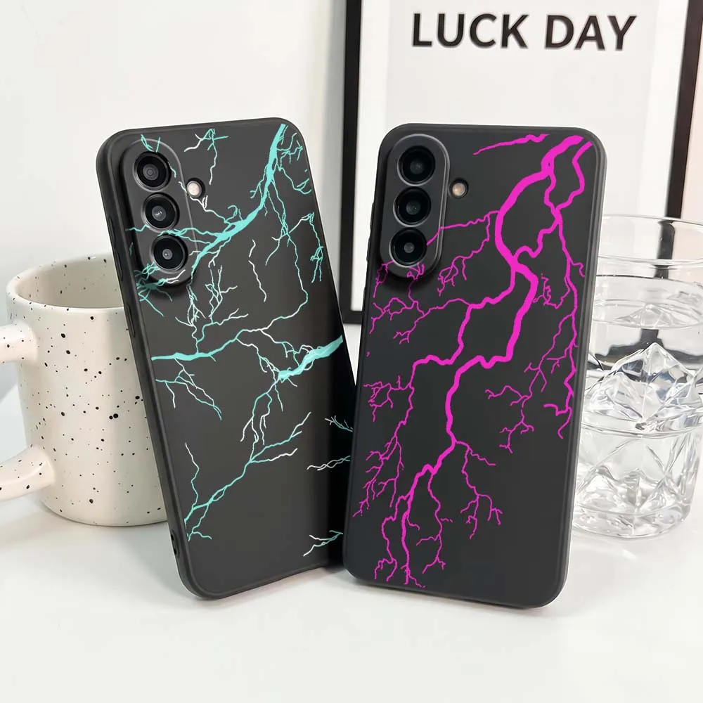 Lightning Bolt Pattern Phone Case For Samsung Note 20 10 A73 A72 A71 A56 A55 A54 A53 A52 A51 A42 A41 A36 A35 A34 Black