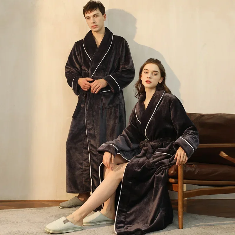 Female Autumn and Winter Warm Long Flannel Thick Couple Bath Bathrobes Men Women Pajamas Shower Robe Bath Towels For Adults