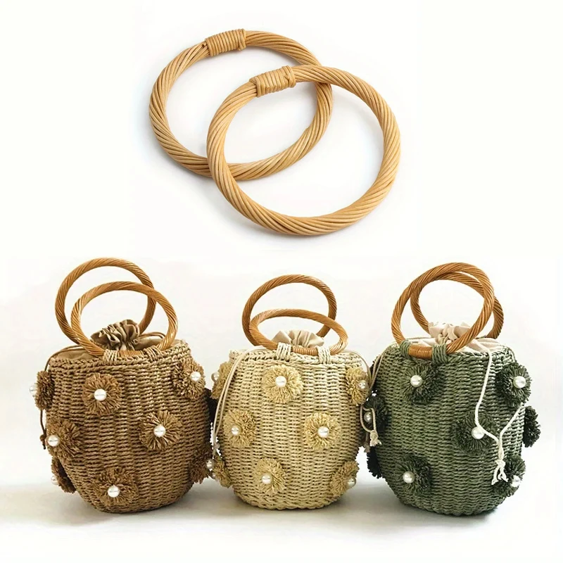 

12.5cm Rattan Woven Round Handles Replacement For DIY Making Purse Handbag Tote Round Shaped Crochet Bag Accessories Handle