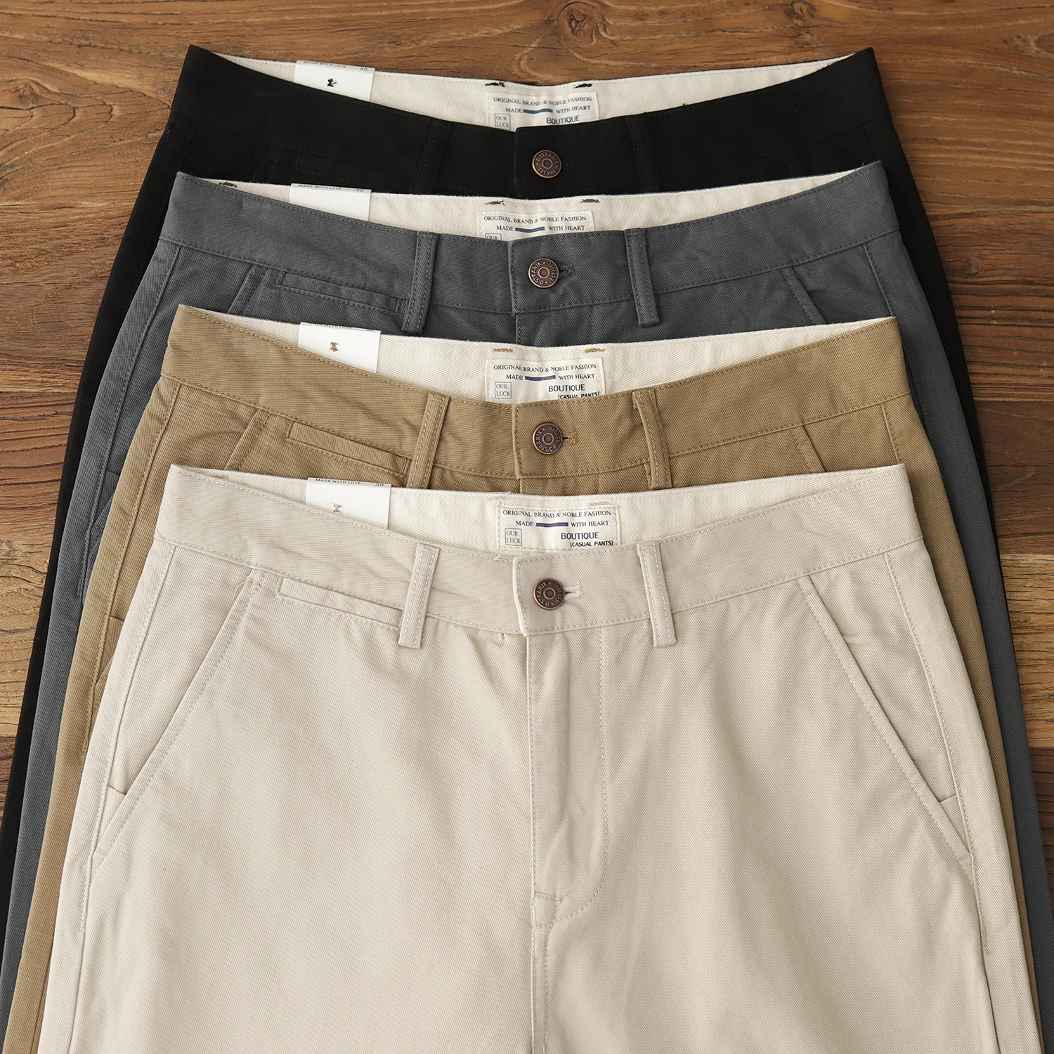 2024 Spring and Autumn New American Retro Woven Twill Chino Cargo Pants Men's Simple 100% Cotton Washed Casual Straight Trousers