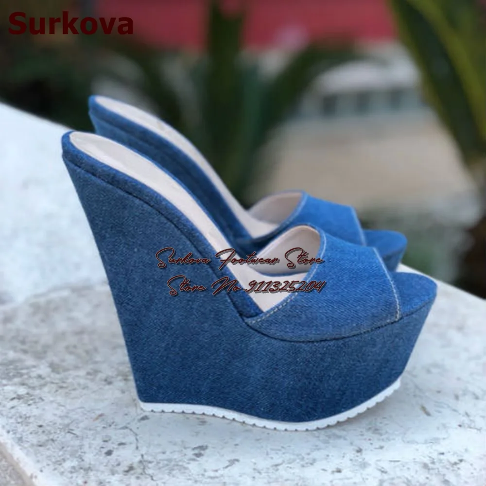 Surkova Beige Matte Wedged Heel Slippers Open Toe High Platform Summer Sandals Sky High Nightclub Dress Shoes Size46 Pumps