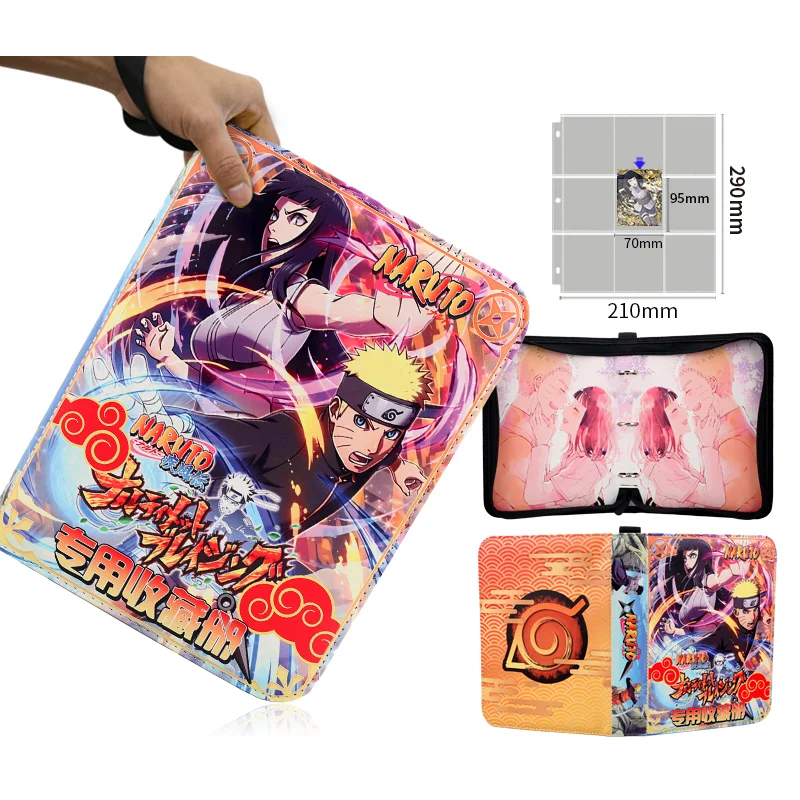 Anime Naruto Card Album 4/9 Grids Zipper Luxury Leather Card Bag Movie Character Collection Card Kids Gift For Children