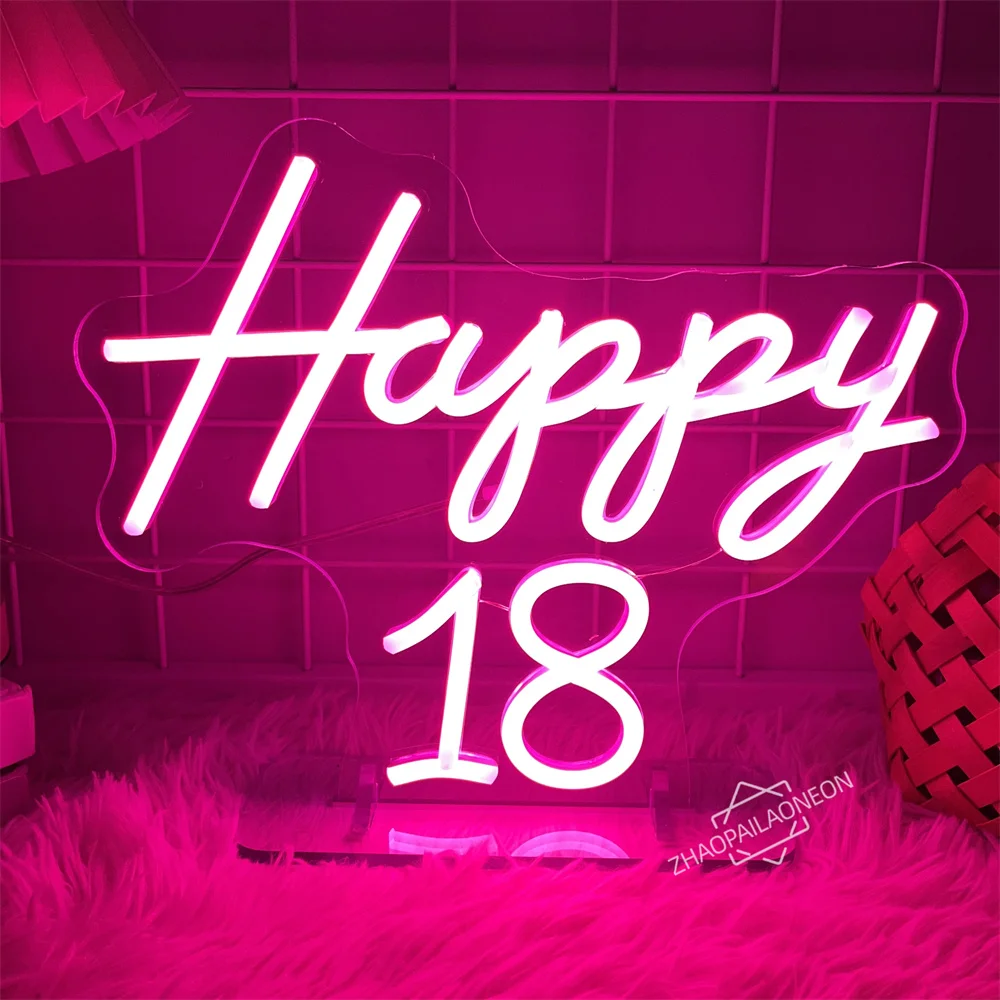 Happy 18 Neon Sign Birthday Party Wall Decor Room Neon Light for Birthday  Party Decorations Ideal Gift for Birthday Girls Neon